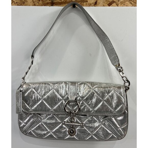 ANTONIO MELANI Handbags - Antonio Melani Silver Quilted Leather Shoulder Bag Chain Strap & Clasp Closure ~